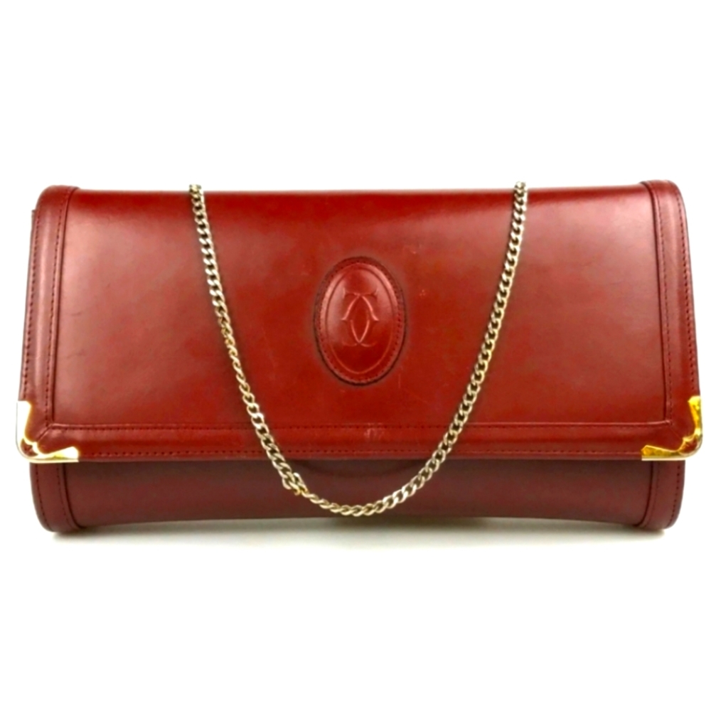 Cartier Bag Shoulder Bag Leather Dark Red